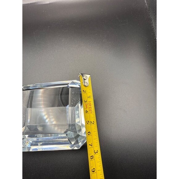 Unmarked Emerald Cut Crystal Paperweight 4" x 4" x 3" - Picture 6 of 6